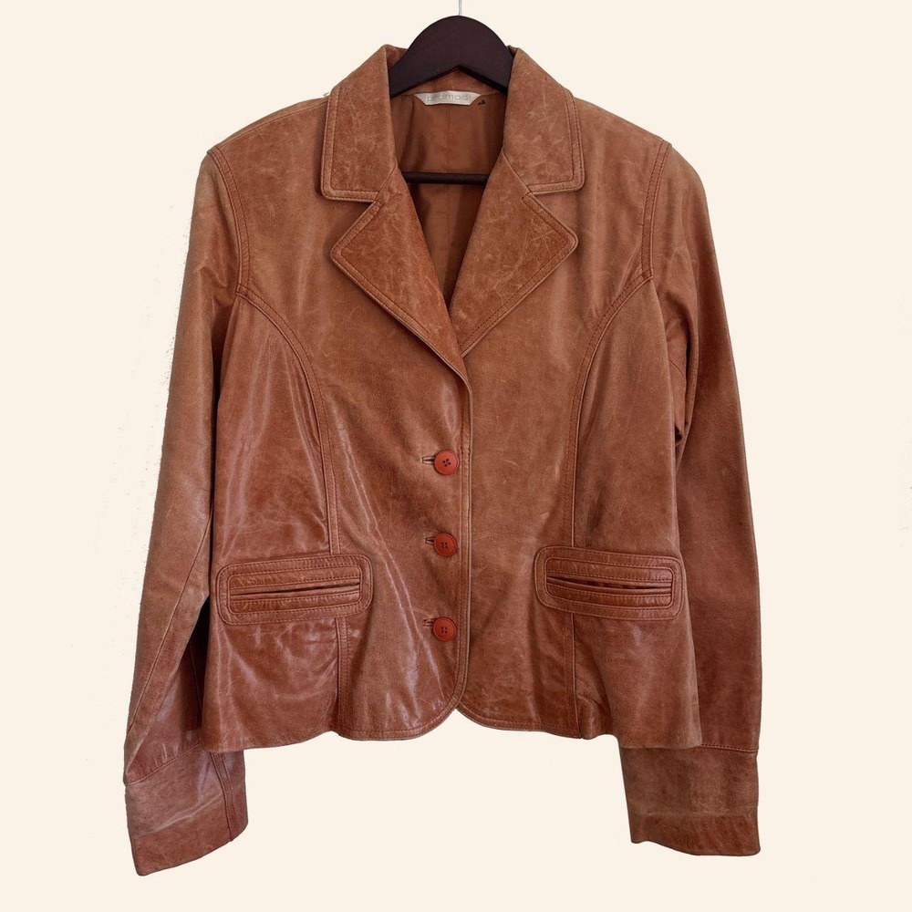 Vintage Brown Leather Blazer Jacket
